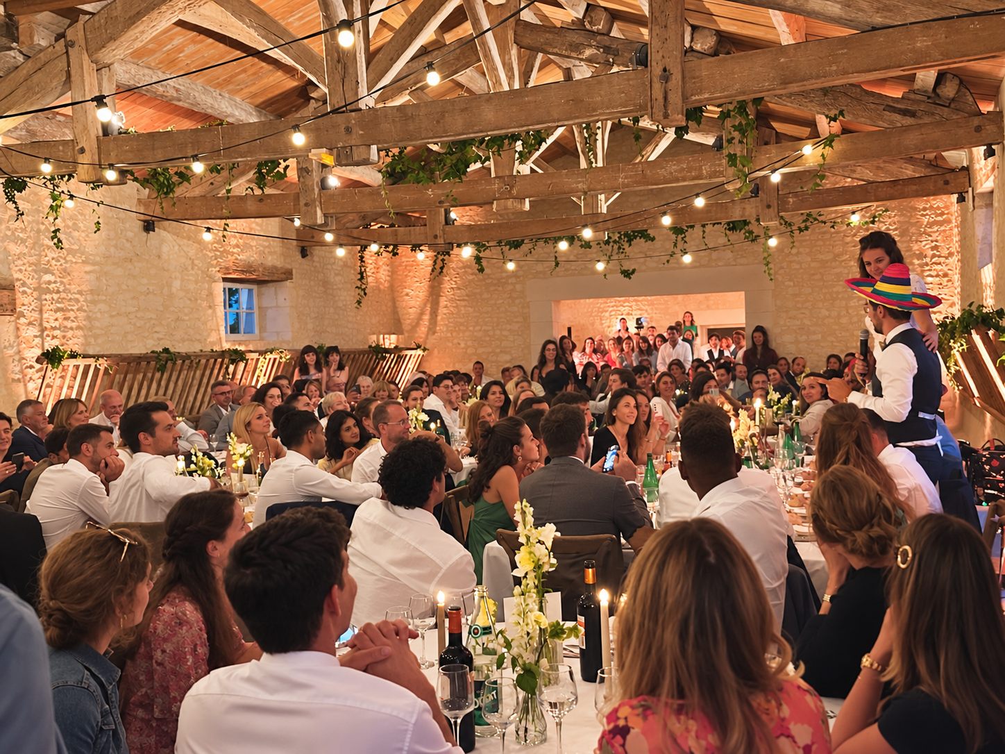 Invités réunis lors d’une soirée de mariage